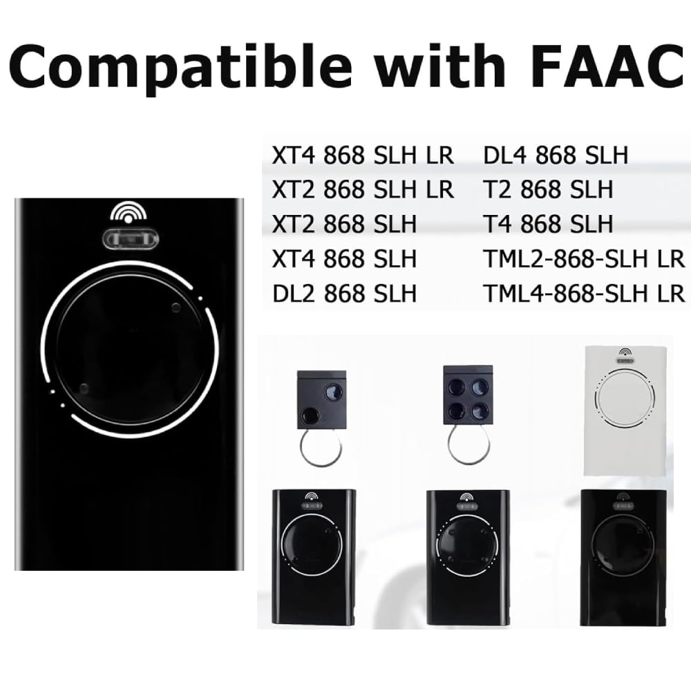 3PCS 868MHZ Garage Door Garage Remote, Hand Transmitter, 2 Channels, Compatible with FAAC XT4 868 SLH LR, XT4 868 SLH, XT2 868 SLH, XT2 868 SLH LR,Black
