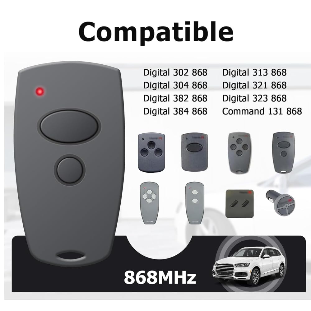 2PCS 868Mhz Garage Door Opener Hand Transmitter Compatible with Marantec Digital 302, 384, 304, 313, 321, 323, 131 Remote Control