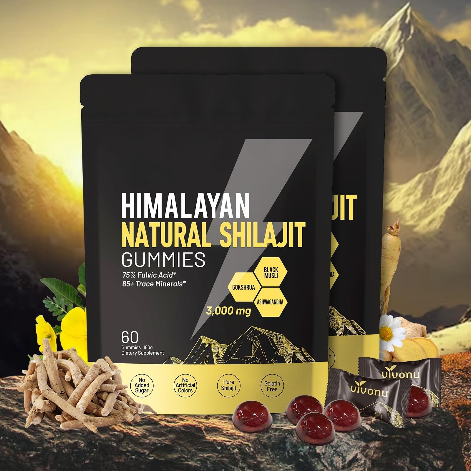 Shilajit* Gummies,Pure Himalayan* micronutrient Supplement, Himalayan Premium Ingredient with Shilajit, Ashwagandha, Gokshura, Fulvic Acid & 85+ Trace Minerals I for Men & Women