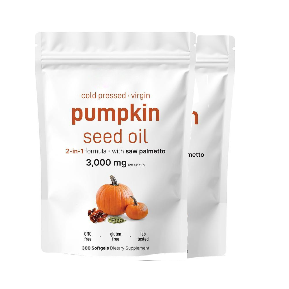 Pumpkin Seed Oil with Saw Palmetto Capsules |300 Count| 33 in 1 Vitamin C D3 B12 E A, Castor, Zinc, Biotin, Iron, Peppermint | Hair Growth & DHT Blocker for Women Men