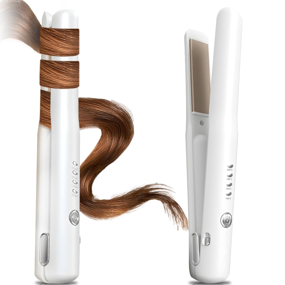 Cordless Hair Straighteners, 2 in 1 Hair Straightener and Curler Mini Portable Wireless Hair Straighteners Curling Iron with 4 Temperature USB Rechargeable Travel Straighteners, Fast Heat Up