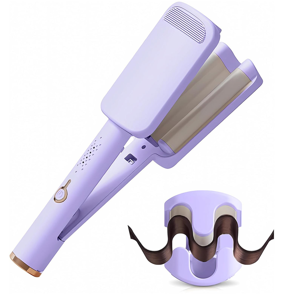 Hair Waver Crimper, 32mm French Wave Curling Iron with 4 Temperature Settings, Anti-Scald Mermaid Curling Wand Hair Waver for Short and Long Hair (Beige)