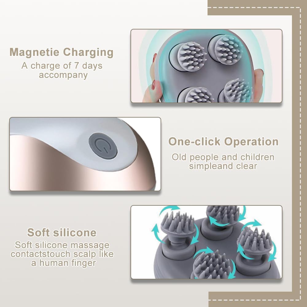 Electric Scalp Massager, 3 Modes Head Massager Scalp Hair Growth with 96 Silicone Contact, Handheld Cordless Hair Growth Brush for Stress Relax for Head Neck Leg Body
