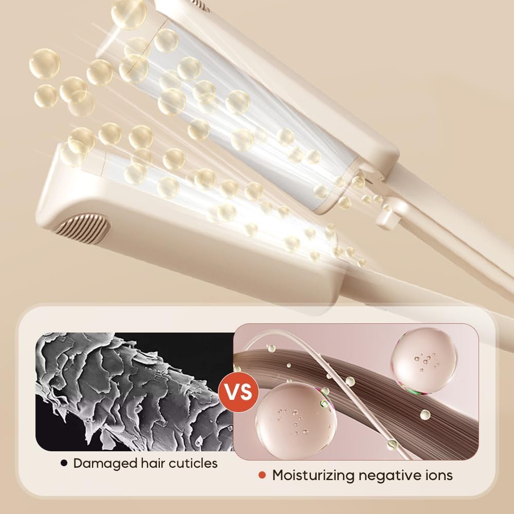 Hair Waver Crimper, 32mm French Wave Curling Iron with 4 Temperature Settings, Anti-Scald Mermaid Curling Wand Hair Waver for Short and Long Hair (Beige)