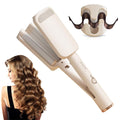 Hair Waver Crimper, 32mm French Wave Curling Iron with 4 Temperature Settings, Anti-Scald Mermaid Curling Wand Hair Waver for Short and Long Hair (Beige)