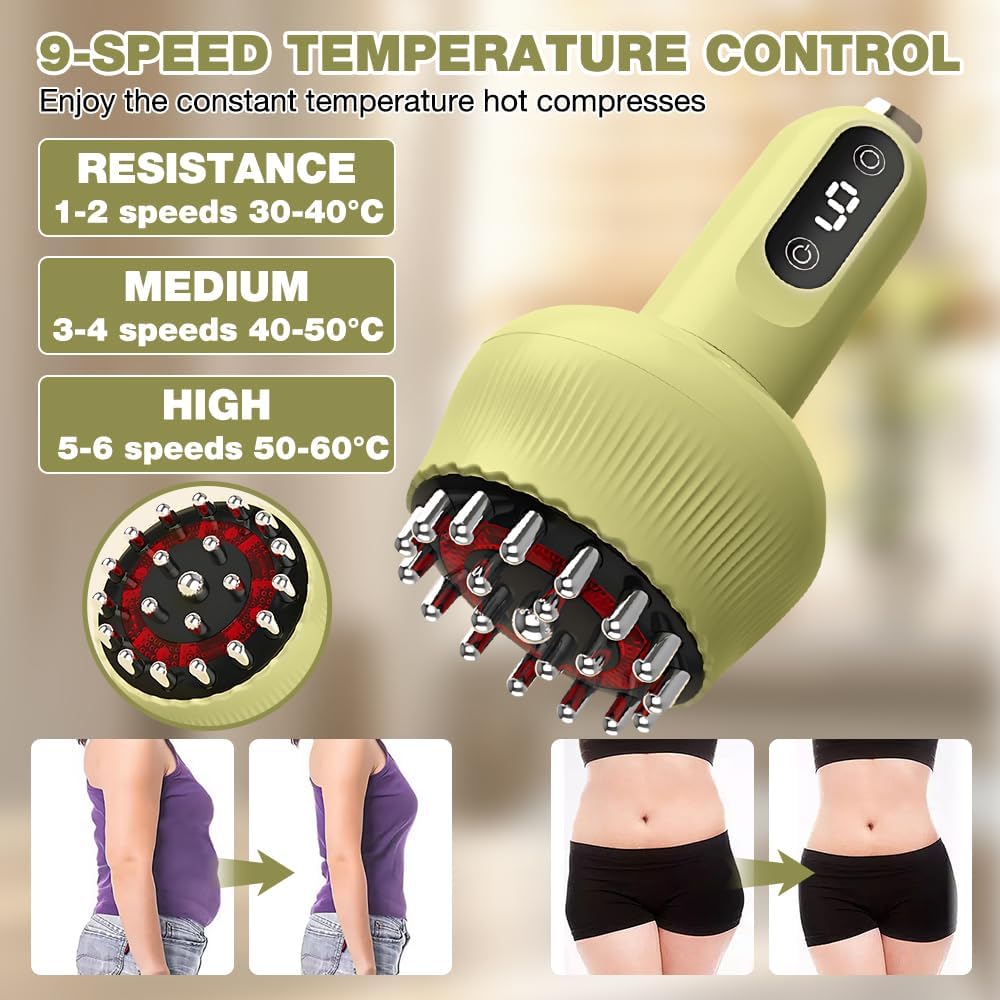 Lymphatic Drainage Massager, Cellulite Massager Tool with 9 Gear Adjustable, Lymphatic Drainage Machine, Body Sculpting and Reduces Stretch Marks, Cellulite Machine for Legs, Arms and Belly (Green)