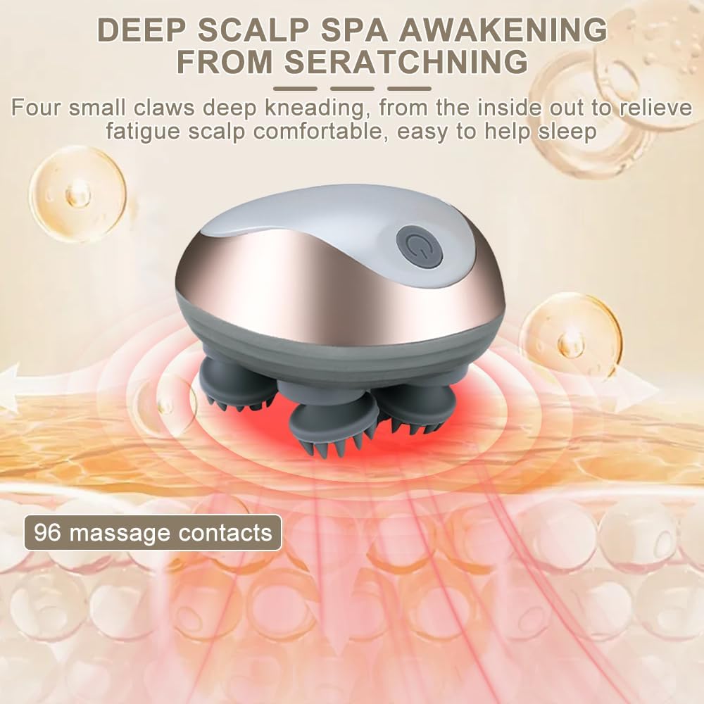 Electric Scalp Massager, 3 Modes Head Massager Scalp Hair Growth with 96 Silicone Contact, Handheld Cordless Hair Growth Brush for Stress Relax for Head Neck Leg Body
