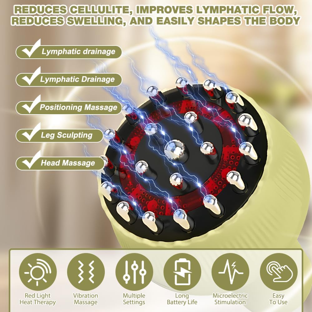 Lymphatic Drainage Massager, Cellulite Massager Tool with 9 Gear Adjustable, Lymphatic Drainage Machine, Body Sculpting and Reduces Stretch Marks, Cellulite Machine for Legs, Arms and Belly (Green)