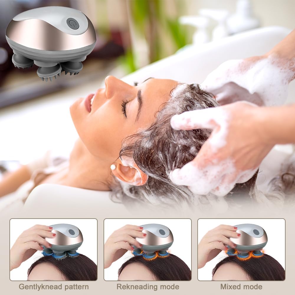 Electric Scalp Massager, 3 Modes Head Massager Scalp Hair Growth with 96 Silicone Contact, Handheld Cordless Hair Growth Brush for Stress Relax for Head Neck Leg Body