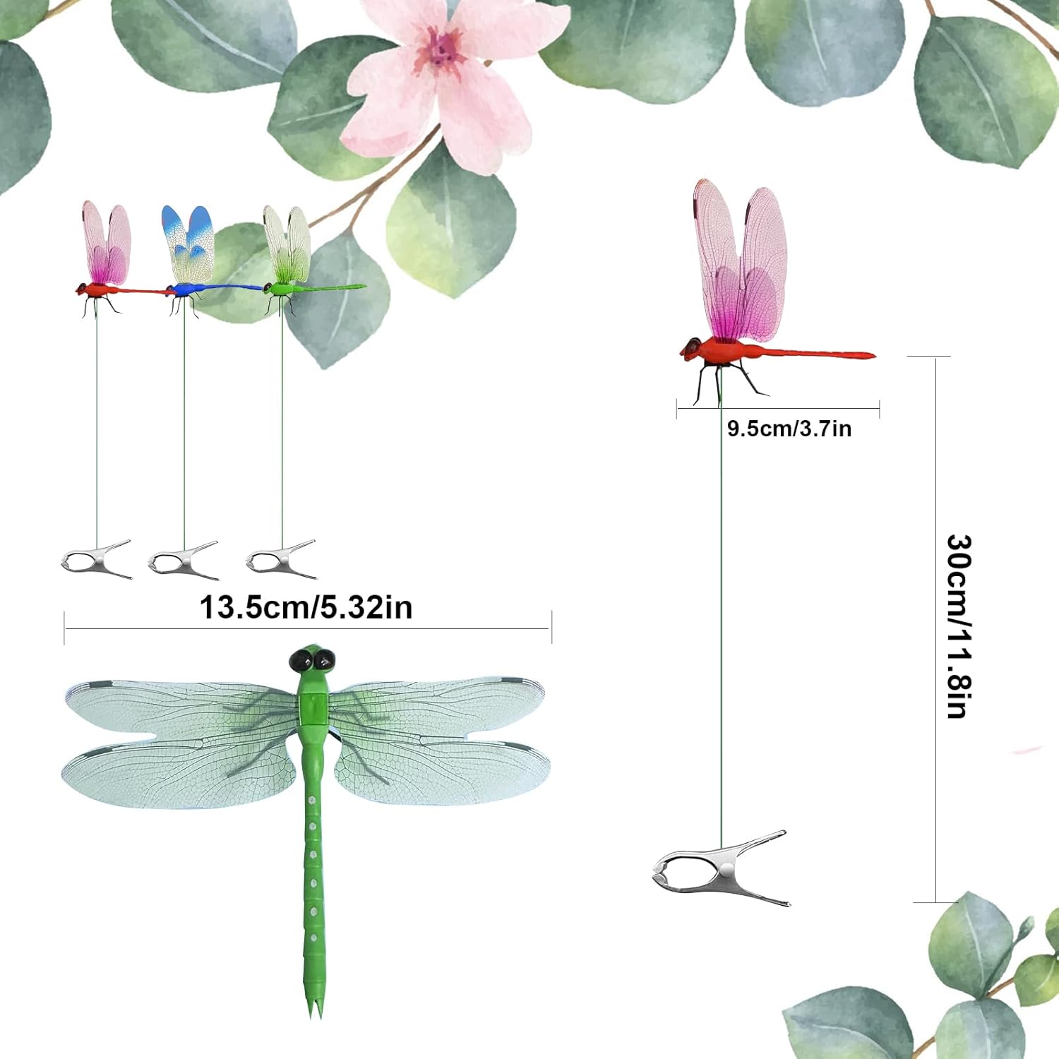 3 Pack Dragonfly Clip,Fake Dragonflies, Humming Bird Stakes Fake, Plastics Dragonfly for Garden Stakes Decor Yard Ornaments for Hat,Deer and Horse,Fly Scare Devices for Indoor Outdoor