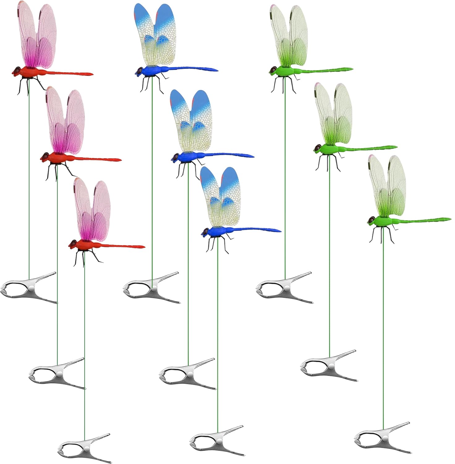 3 Pack Dragonfly Clip,Fake Dragonflies, Humming Bird Stakes Fake, Plastics Dragonfly for Garden Stakes Decor Yard Ornaments for Hat,Deer and Horse,Fly Scare Devices for Indoor Outdoor