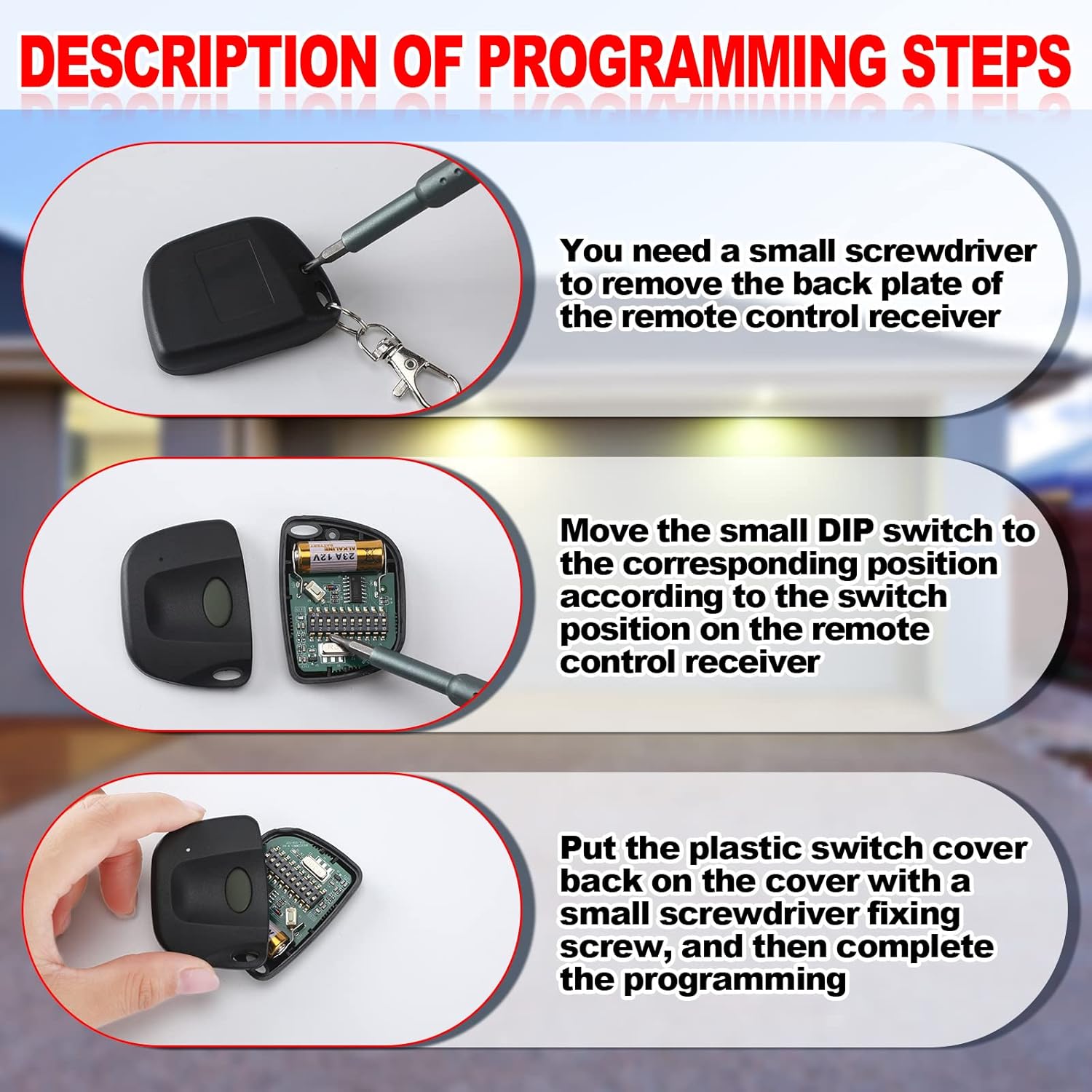 3 Pieces Gate Opener Remote Compatible with Multicode 300mhz 10 Dip Switch 3089 3060 3070 Garage Door Opener Remote Control with Keychain