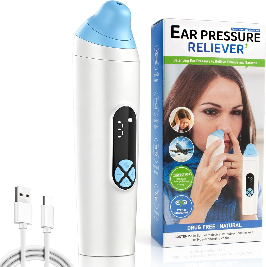 Ear Pressure Relief Device, Eustachian Tube Unblocker with 3 Speed Adjust, USB Rechargable Balanced Pressure Ear Popper Ear Relief Device for Flying Diving Swimming