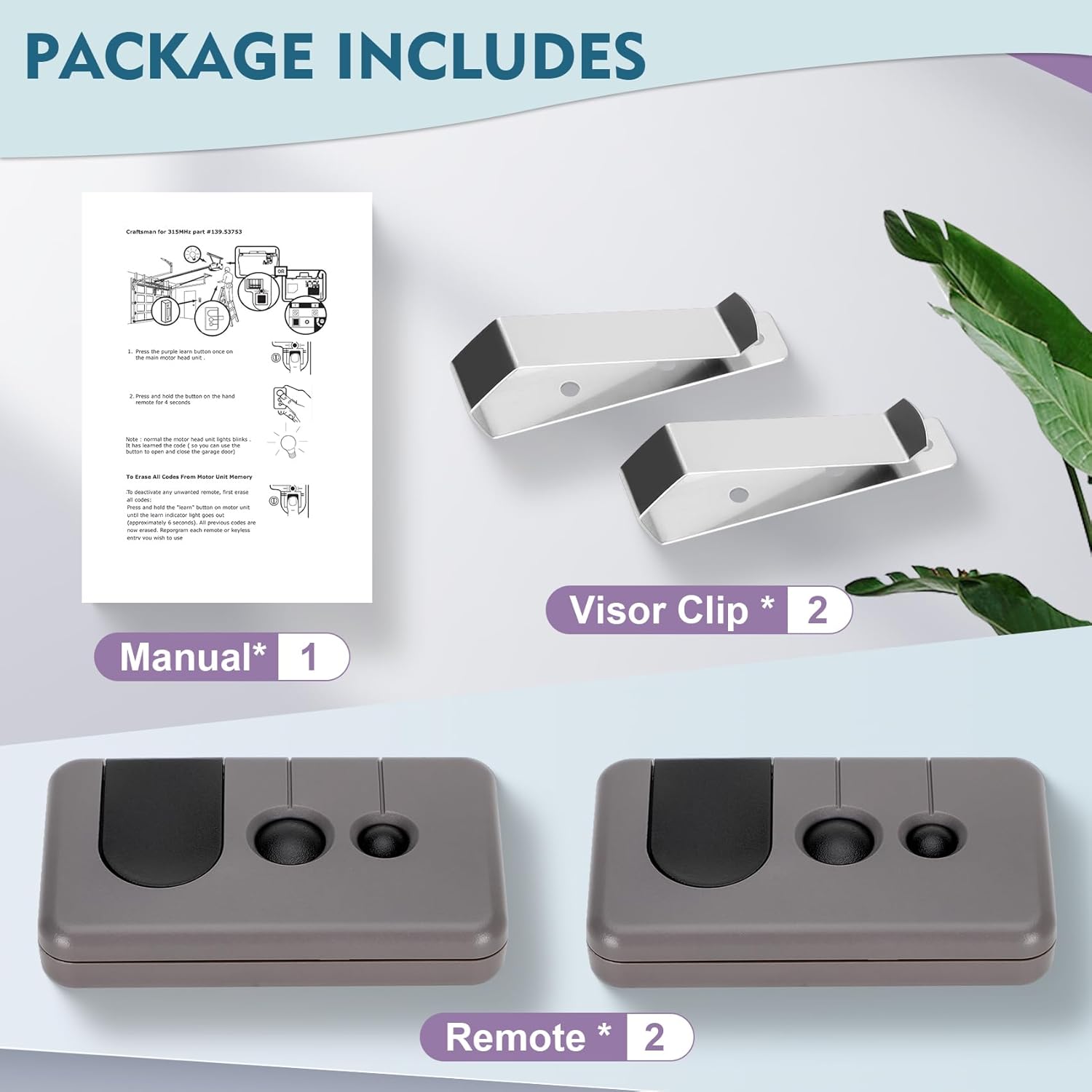 For Sears Craftsman Garage Door Remote 139.53753 53753 139.18191 HBW2028 371LM 373LM 375LM 950CD 953D 956D, Work with Purple Learn Button ONLY(2006-2013)