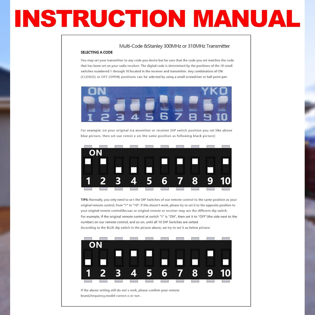 3 Pieces Gate Opener Remote Compatible with Multicode 300mhz 10 Dip Switch 3089 3060 3070 Garage Door Opener Remote Control with Keychain