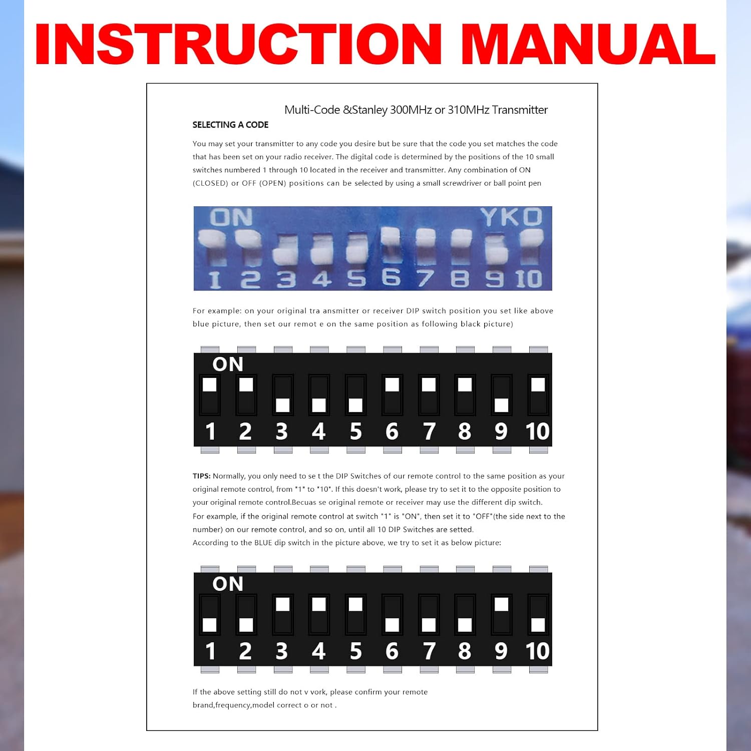 3 Pieces Gate Opener Remote Compatible with Multicode 300mhz 10 Dip Switch 3089 3060 3070 Garage Door Opener Remote Control with Keychain
