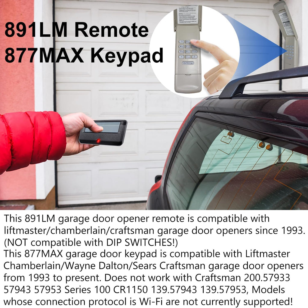 for Chamberlain LiftMaster Craftsman Garage Door Opener Keypad & Remote Universal,891LM with Yellow, Purple, Green, Red/Orange Learn Button, 877max G940EV-P2 CMXZDCG440 971LM 371LM 893lm 373lm 973lm