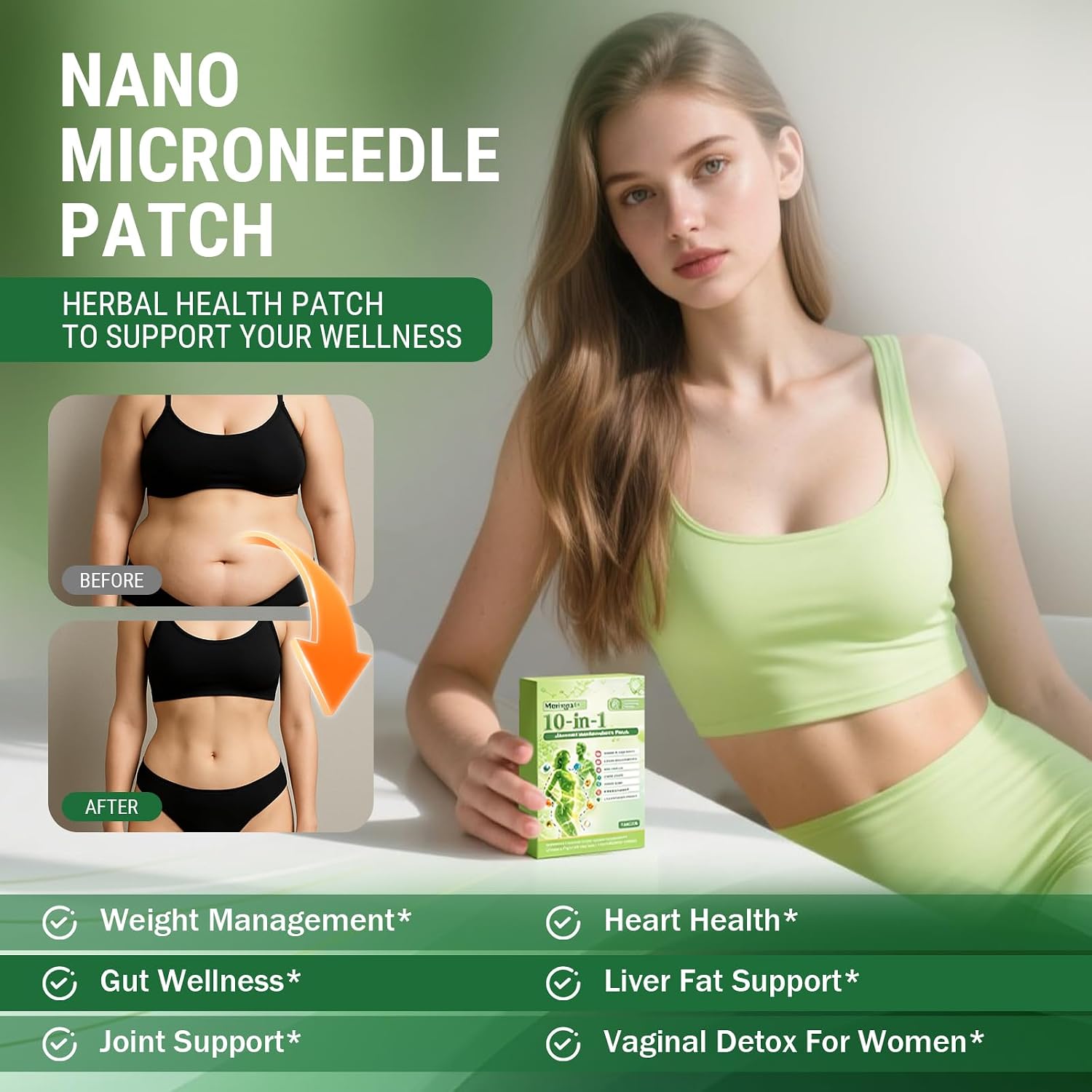 New Upgraded Style Moringa 10-in-1 Nano Microdarts Patch, Advanced Moringa Patches, Natural Body Patches for Women and Men - Gentle Formula for All Skin (4 PCS, 4 Boxes)