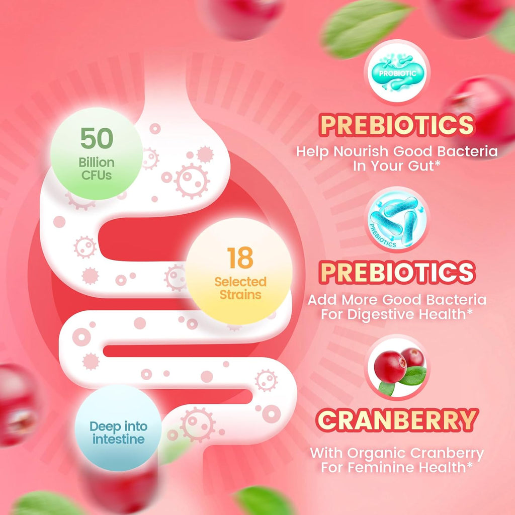 Viginal Probiotics for Women, Women Probiotic Gummies, Feminine Balance Gummies, Prebiotic Gummy, Cranberry Probiotics for Woman Vaginigal Health