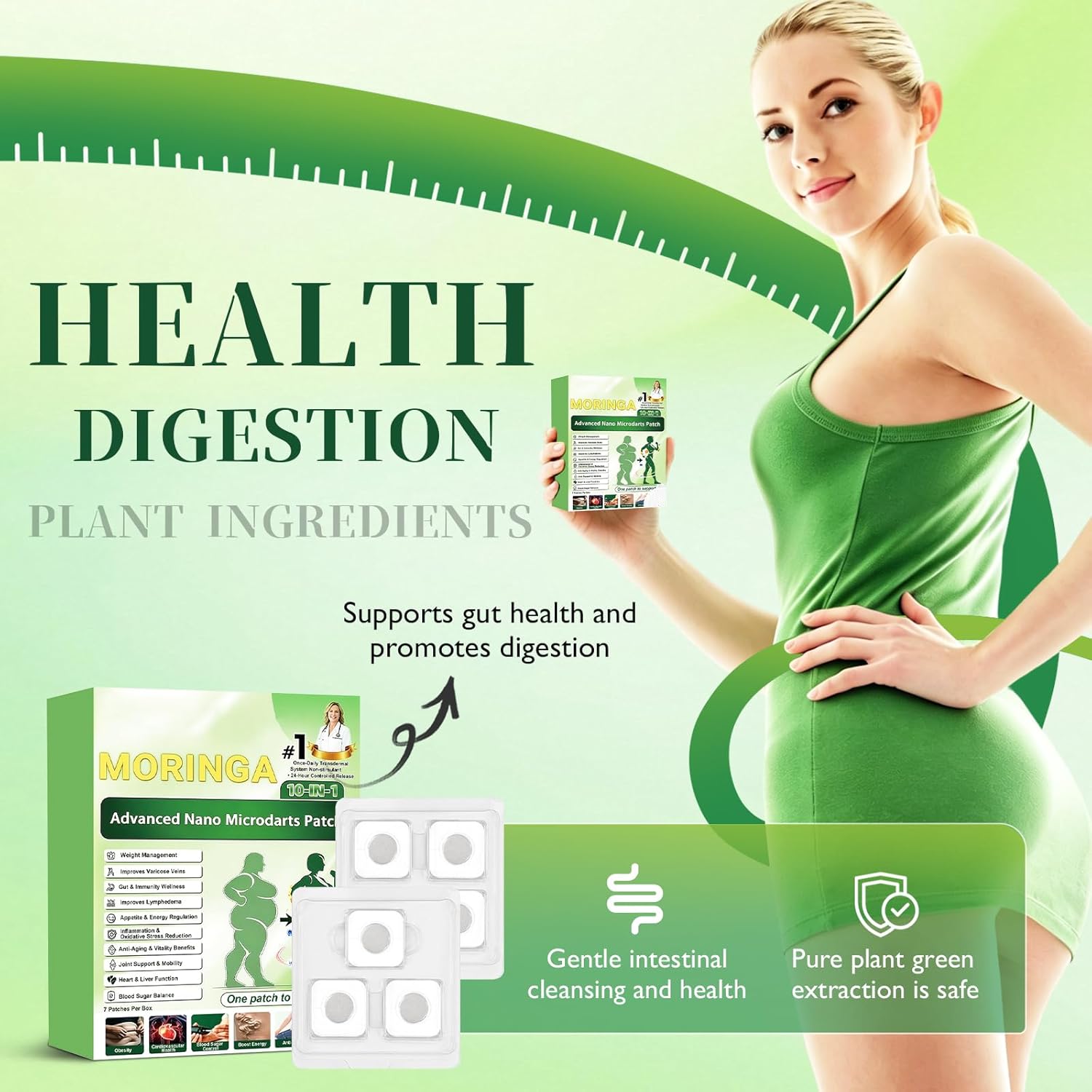 Moringa Berberine Patches, Moringa 10-in-1 Nano Microdarts Patch, 2026 Upgraded 10-in-1 Nano Microdarts Patch, Natural Body Patches for Women and Men, Suitable for All Skin Types