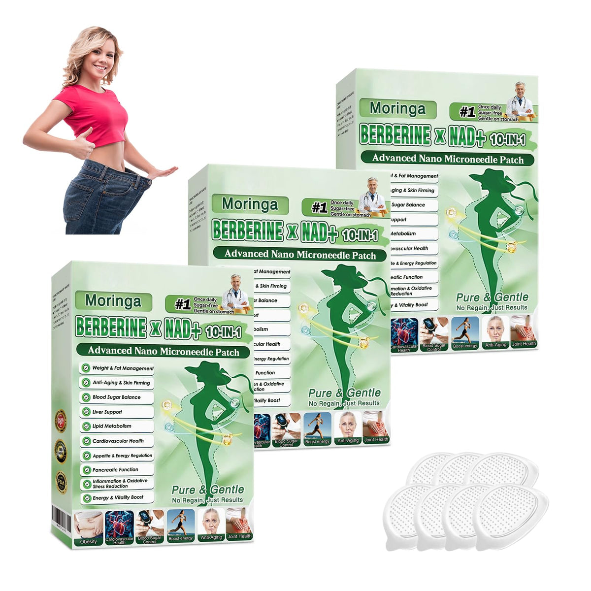 Upgraded Style Moringa 10-in-1 Nano Microdarts Patch, Advanced Moringa Patches, Natural Body Patches for Women and Men - Gentle Formula for All Skin