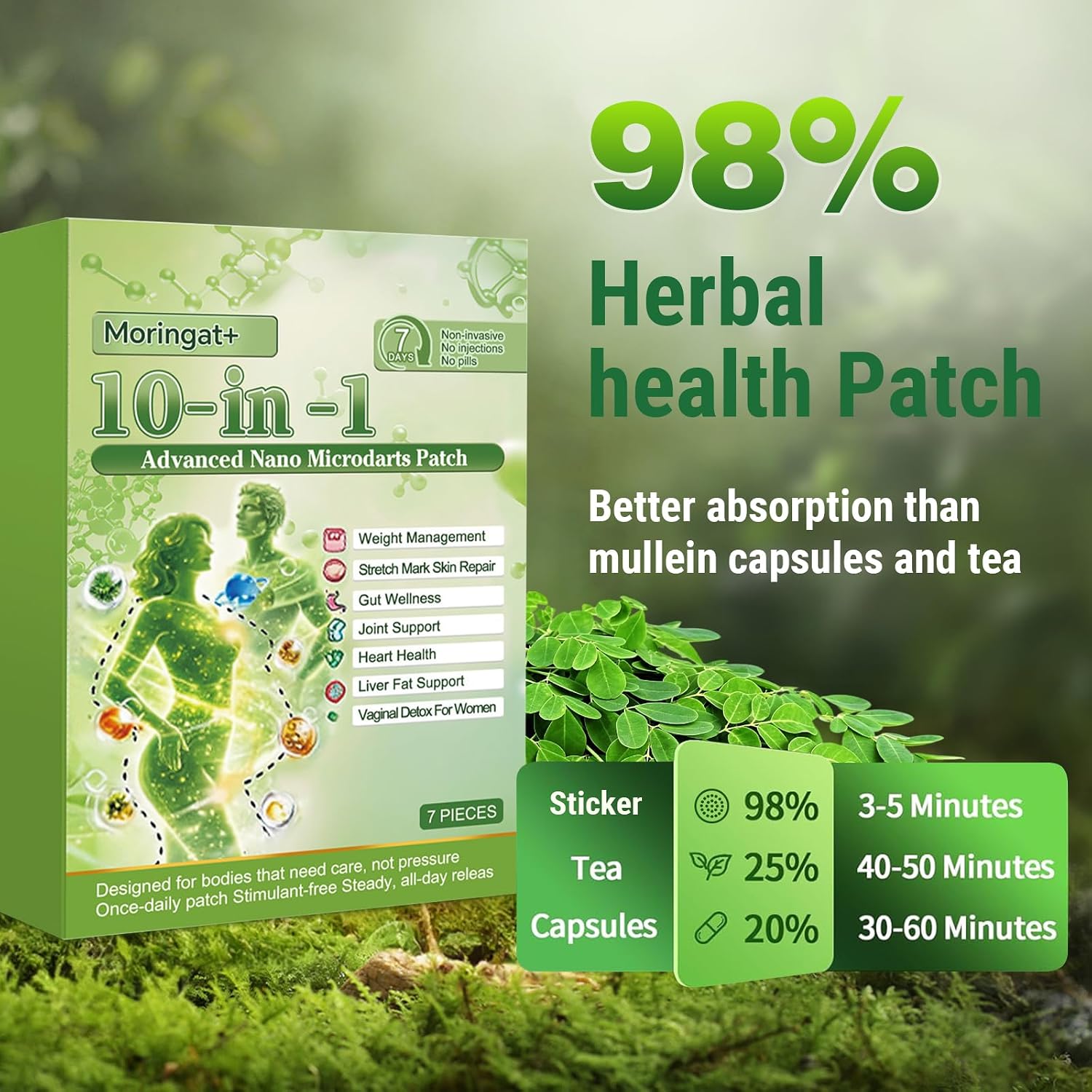 New Upgraded Style Moringa 10-in-1 Nano Microdarts Patch, Advanced Moringa Patches, Natural Body Patches for Women and Men - Gentle Formula for All Skin (4 PCS, 4 Boxes)