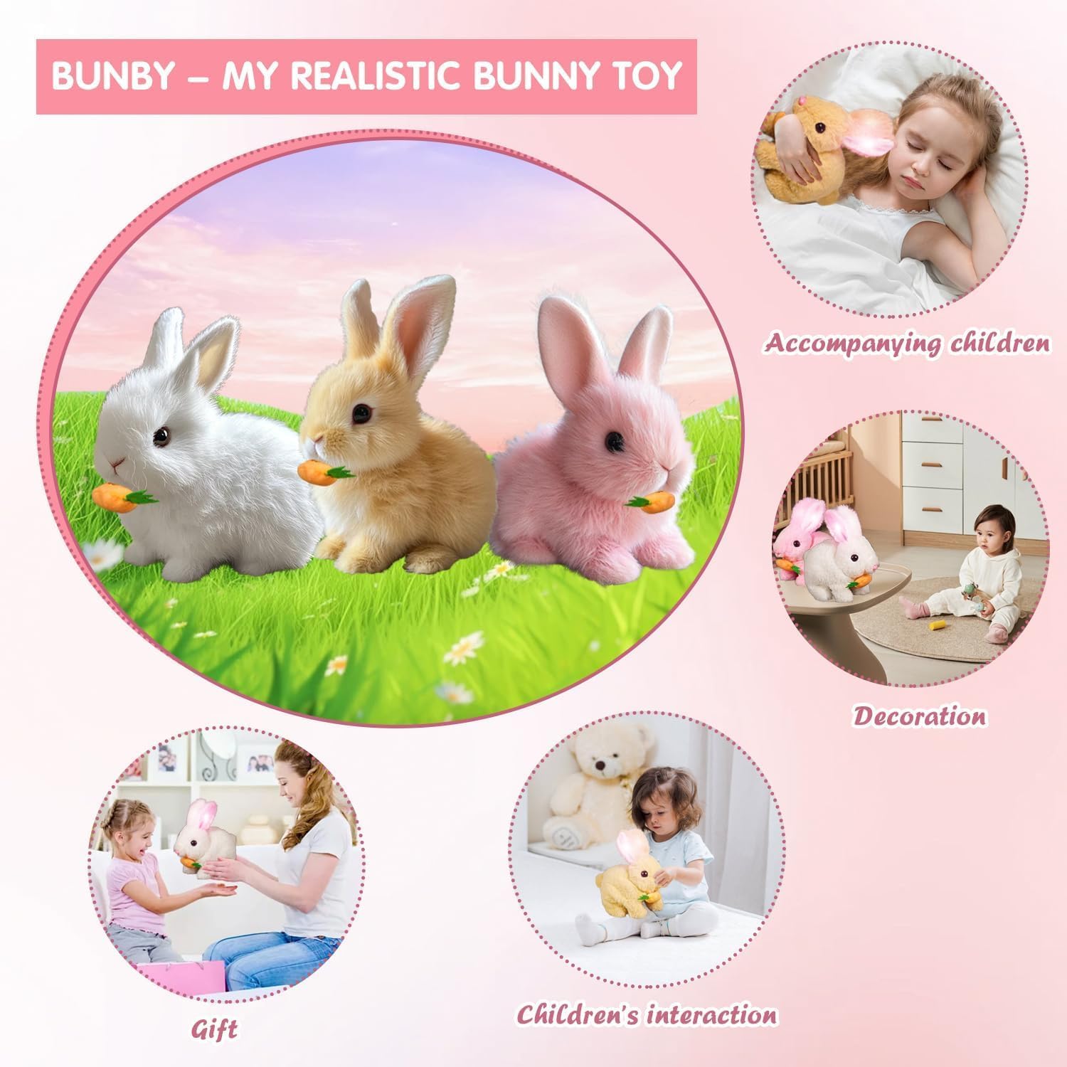 Bunny - My Realistic Bunny Toy Bunby Realistic Bunny Jumping Shaking Ears Easter Gift Bunny Pal with Candy Bag (1pc-Brown)