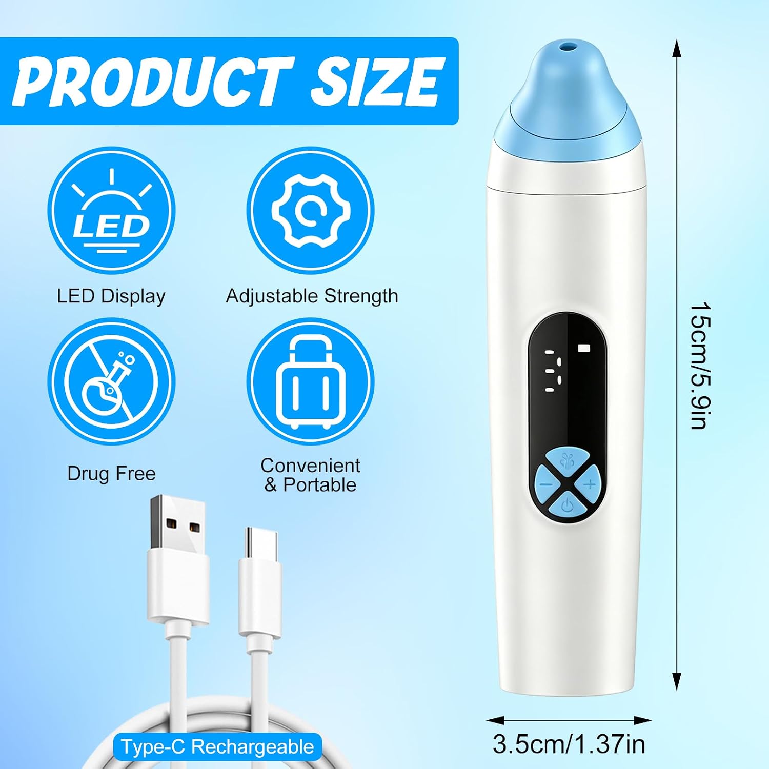 Ear Pressure Relief Device, Eustachian Tube Unblocker with 3 Speed Adjust, USB Rechargable Balanced Pressure Ear Popper Ear Relief Device for Flying Diving Swimming