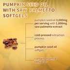 Pumpkin Seed Oil with Saw Palmetto Capsules, 300 Softgels | Organic, Cold Pressed | DHT Blocker | Supports Hair, Urinary, Bladder & Prostate Health | Non-GMO