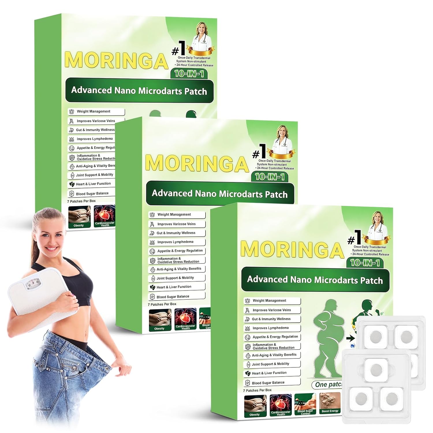 Moringa Berberine Patches, Moringa 10-in-1 Nano Microdarts Patch, 2026 Upgraded 10-in-1 Nano Microdarts Patch, Natural Body Patches for Women and Men, Suitable for All Skin Types