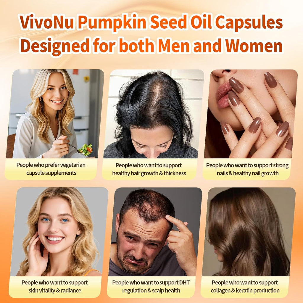 Pumpkin Seed Oil with Saw Palmetto Capsules |300 Count| 33 in 1 Vitamin C D3 B12 E A, Castor, Zinc, Biotin, Iron, Peppermint | Hair Growth & DHT Blocker for Women Men