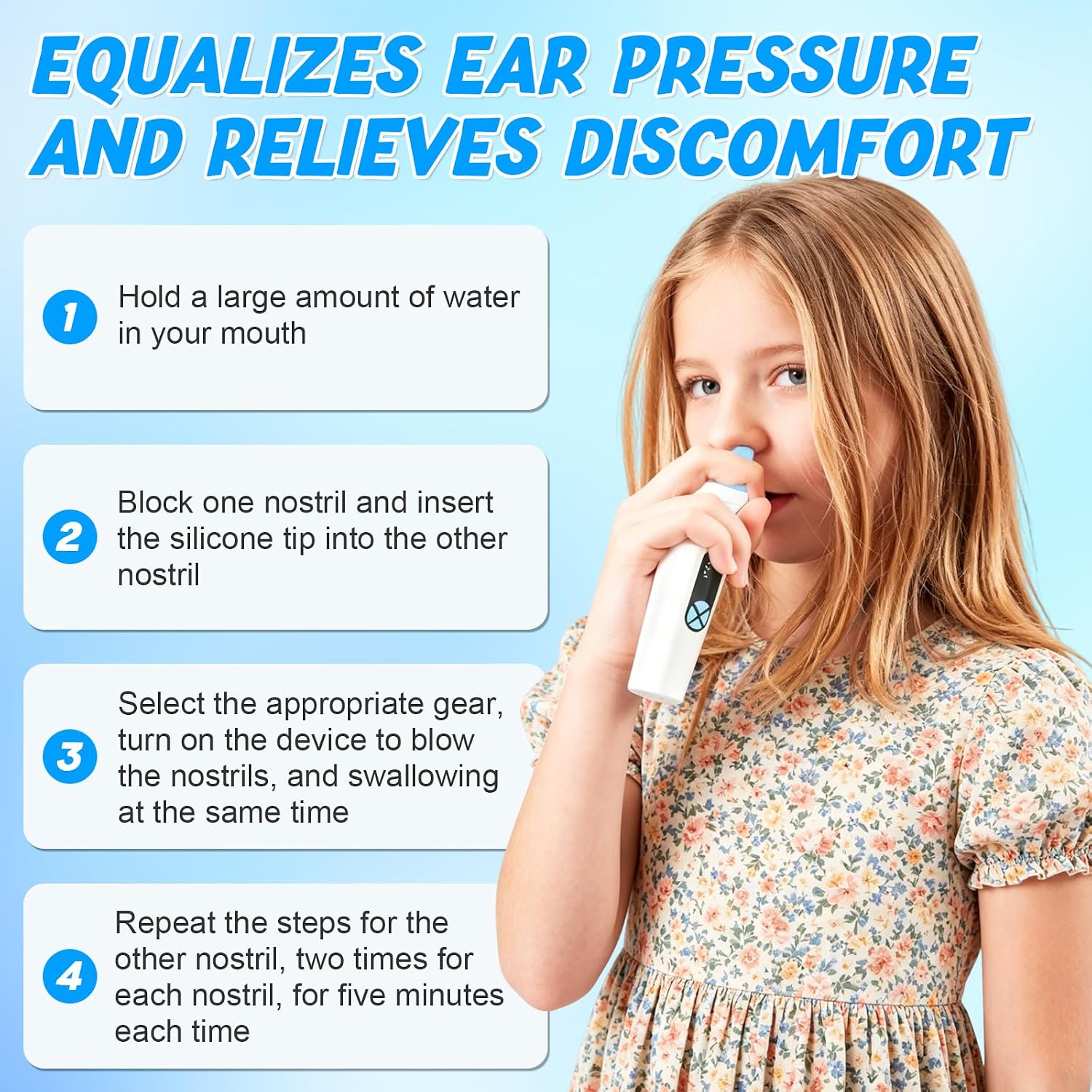 Ear Pressure Relief Device, Eustachian Tube Unblocker with 3 Speed Adjust, USB Rechargable Balanced Pressure Ear Popper Ear Relief Device for Flying Diving Swimming