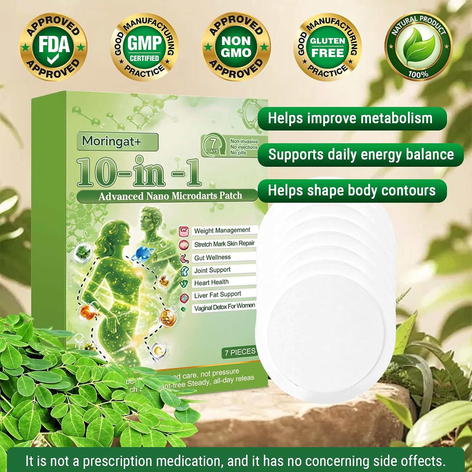 New Upgraded Style Moringa 10-in-1 Nano Microdarts Patch, Advanced Moringa Patches, Natural Body Patches for Women and Men - Gentle Formula for All Skin (4 PCS, 4 Boxes)