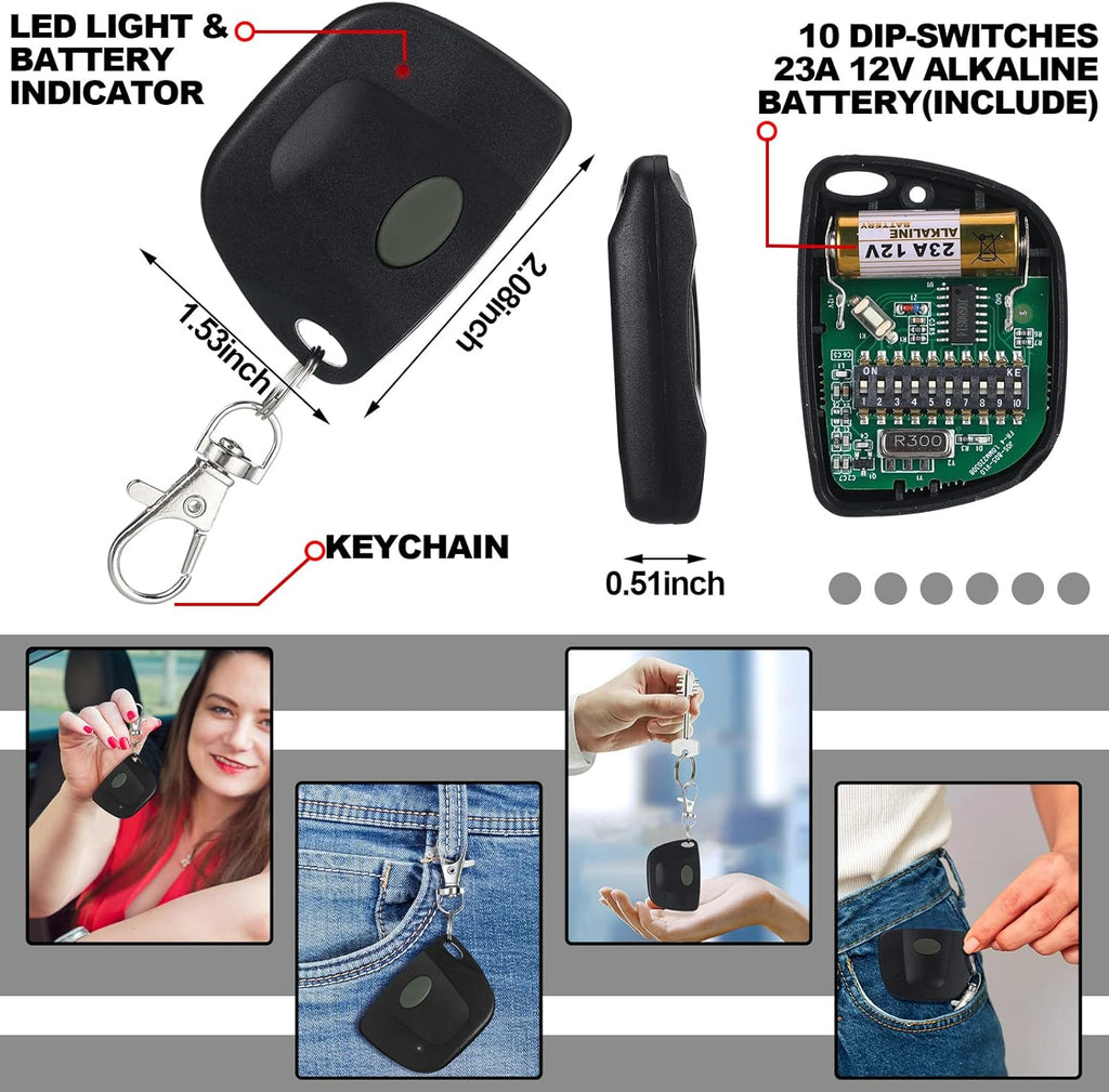 3 Pieces Gate Opener Remote Compatible with Multicode 300mhz 10 Dip Switch 3089 3060 3070 Garage Door Opener Remote Control with Keychain