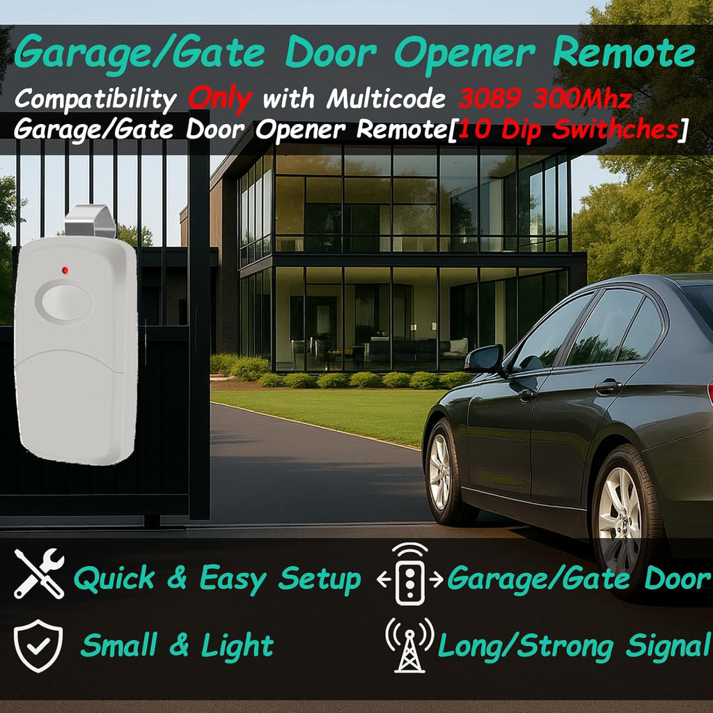 3 Replacement for Multicode Garage Gate Door Opener Remote,3089,308911,MCS308911,10 Dip Switch,300MHZ
