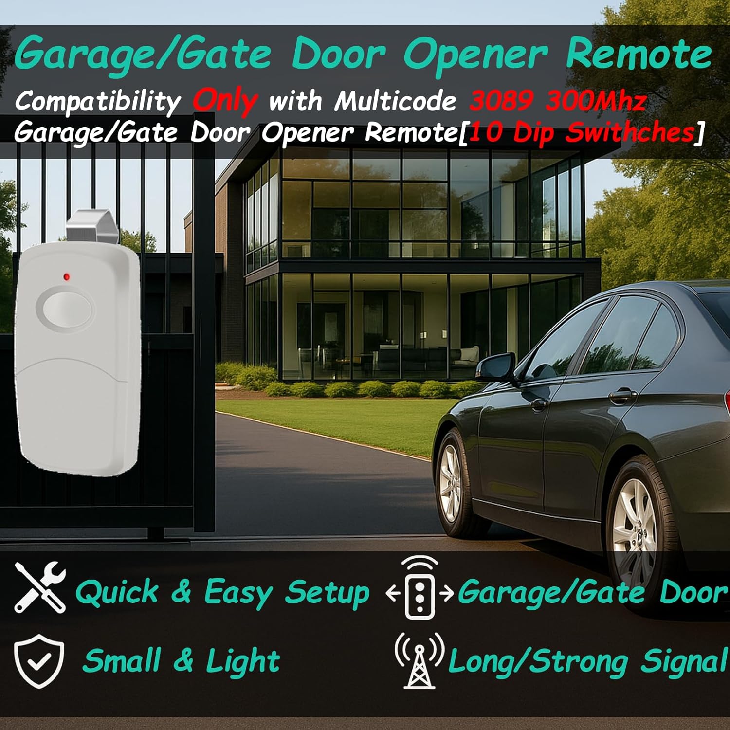 3 Replacement for Multicode Garage Gate Door Opener Remote,3089,308911,MCS308911,10 Dip Switch,300MHZ