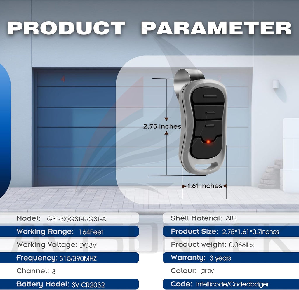 Genie Garage Door Opener Remote Replacement - G3T-A/G3T-R/G3T-BX (1997-Current Models)