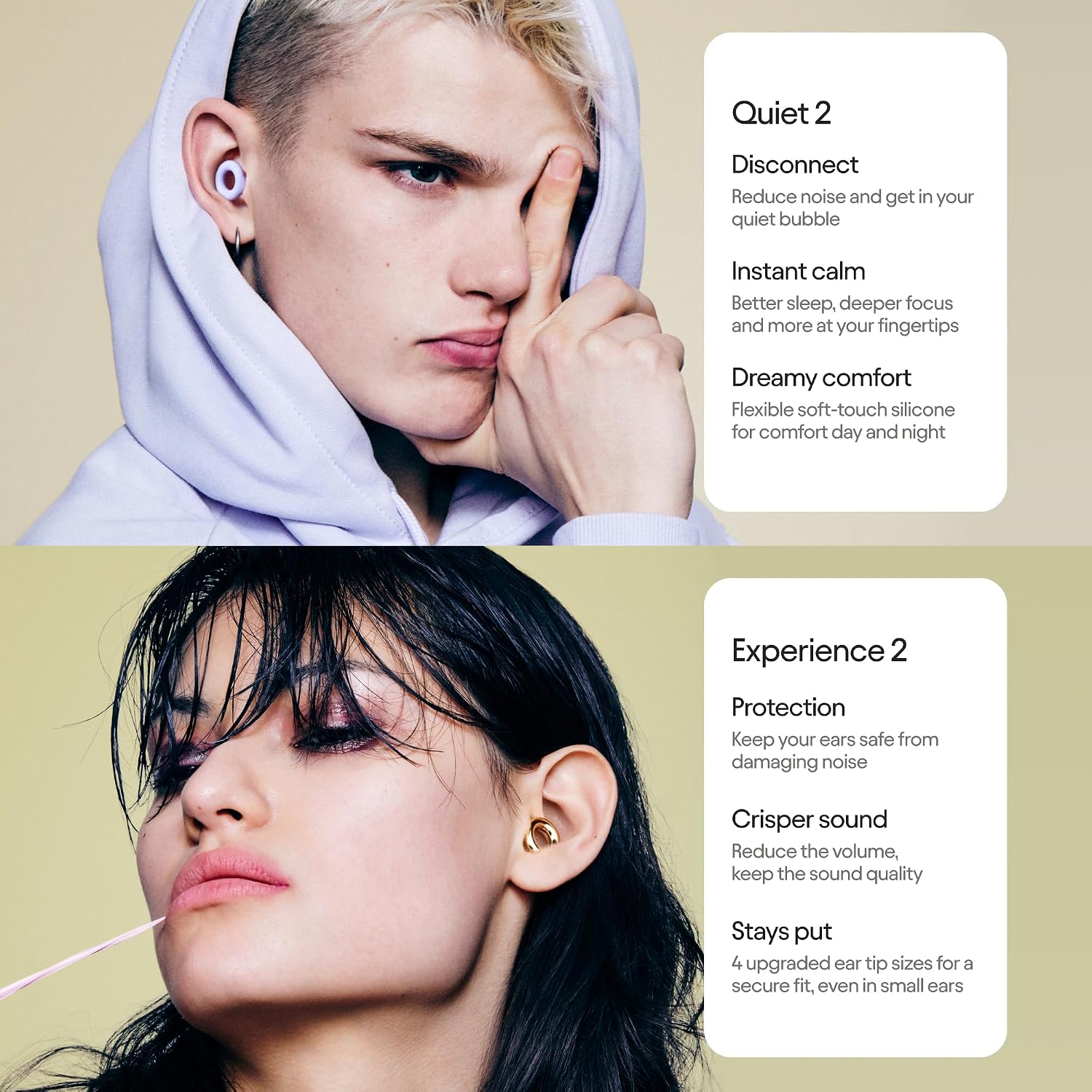 Earplugs Day & Night Bundle (2-Pack) Quiet 2 + Experience 2 | Reusable Ear Plugs for Sleep, Noise Sensitivity, Music & More | 24 dB/18 dB Noise Reduction