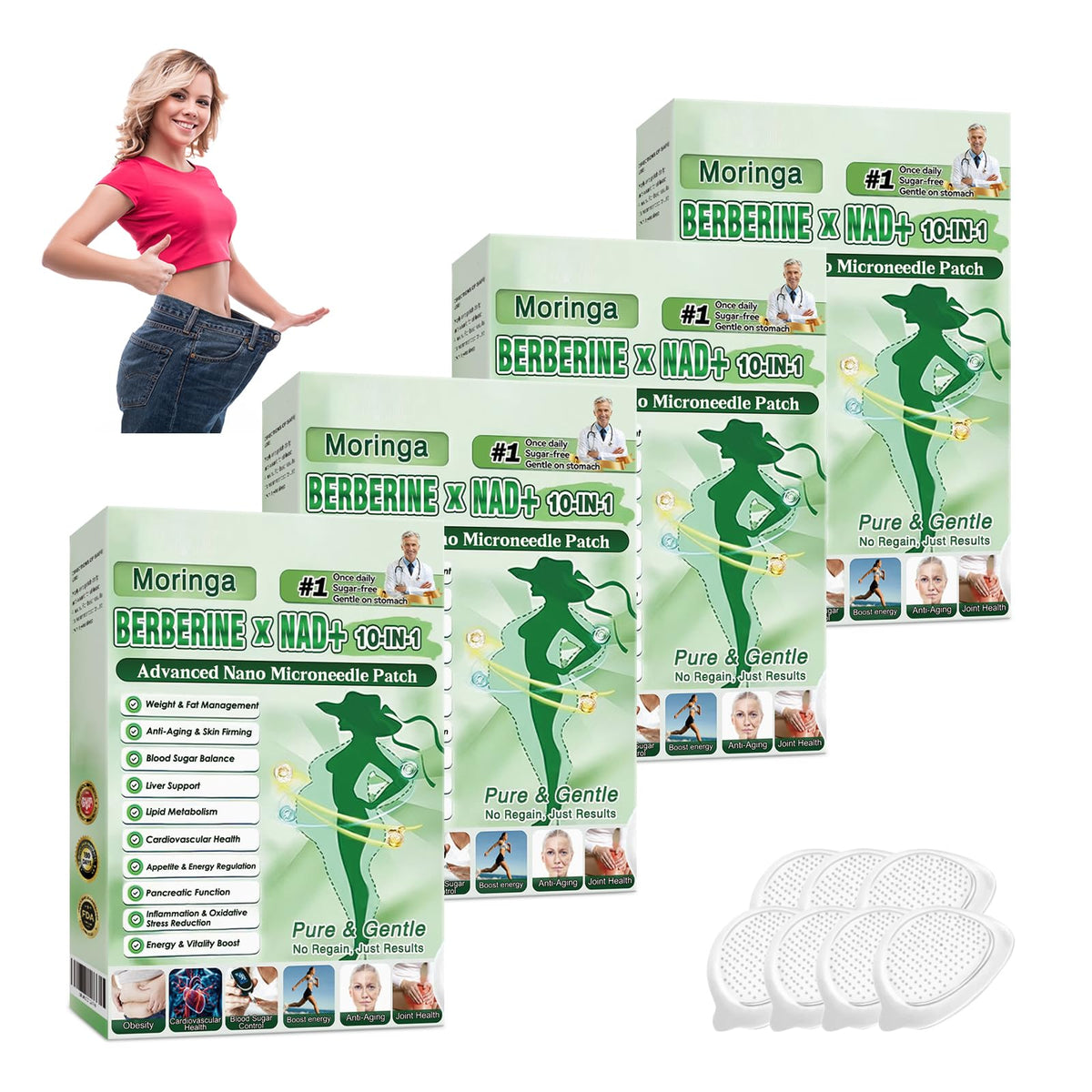 Upgraded Style Moringa 10-in-1 Nano Microdarts Patch, Advanced Moringa Patches, Natural Body Patches for Women and Men - Gentle Formula for All Skin