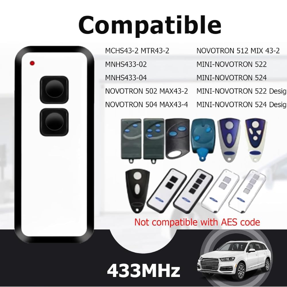 2PCS 433.92 MHz Garage Door Remote Control, Hand-held Transmitter for NOVOFERM NOVOTRON 502 522 MAX43-2