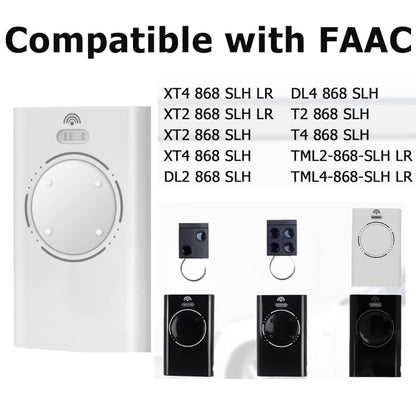 2PCS 868MHZ Garage Door Garage Remote, 4 Channels, Compatible with FAAC XT4 868 SLH LR, XT4 868 SLH, XT2 868 SLH, XT2 868 SLH LR, White