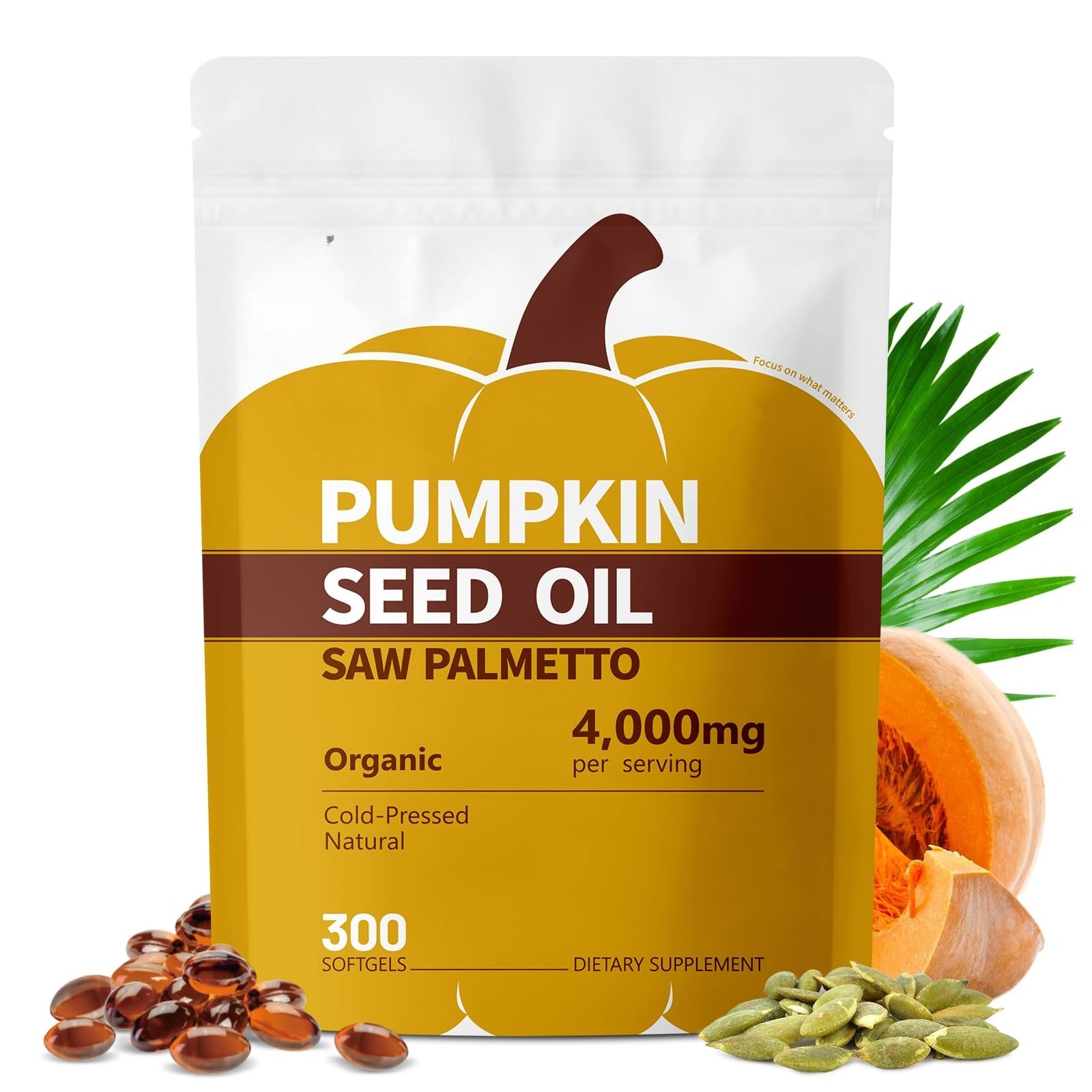 Pumpkin Seed Oil with Saw Palmetto Capsules, 4000mg 300 Softgels | Organic, Cold Pressed | DHT Blocker | Supports Hair, Urinary, Bladder & Prostate Health | Non-GMO