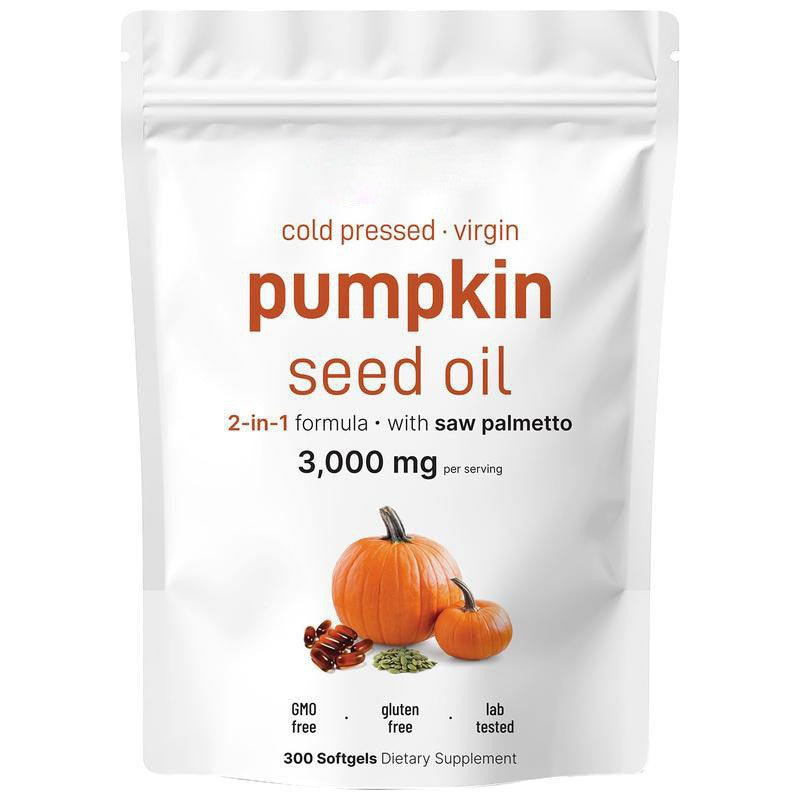 Pumpkin Seed Oil with Saw Palmetto Capsules |300 Count| 33 in 1 Vitamin C D3 B12 E A, Castor, Zinc, Biotin, Iron, Peppermint | Hair Growth & DHT Blocker for Women Men