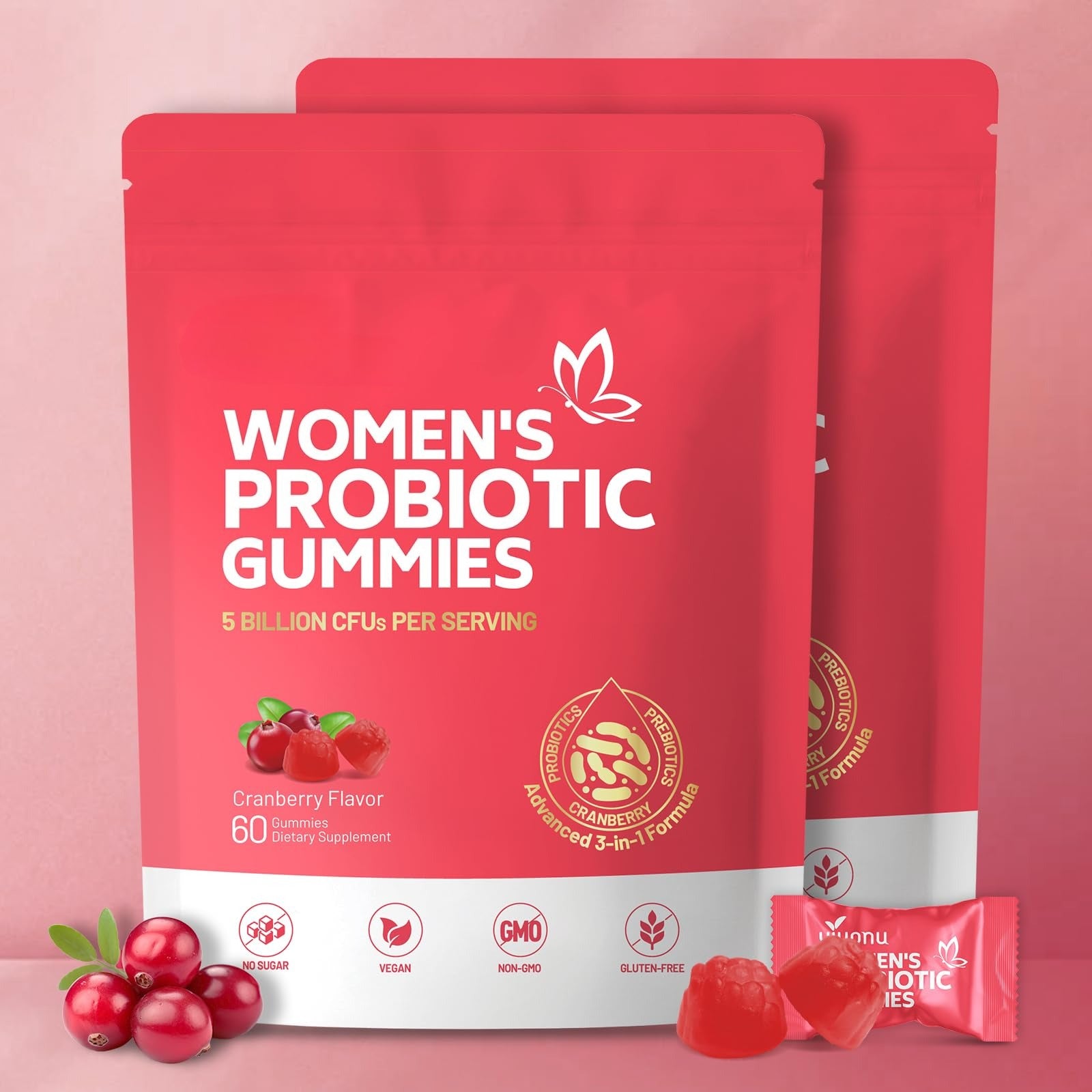 Viginal Probiotics for Women, Women Probiotic Gummies, Feminine Balance Gummies, Prebiotic Gummy, Cranberry Probiotics for Woman Vaginigal Health