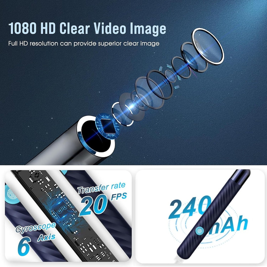 Carsine Ear Wax Removal - Earwax Remover Tool with 8 Pcs Ear Set - Ear Canal Cleaner with 1080P Camera - FSA HSA Eligible - Ear Cleaning Kit with 6 Ear Spoon - Ear Camera for iOS & Android Black