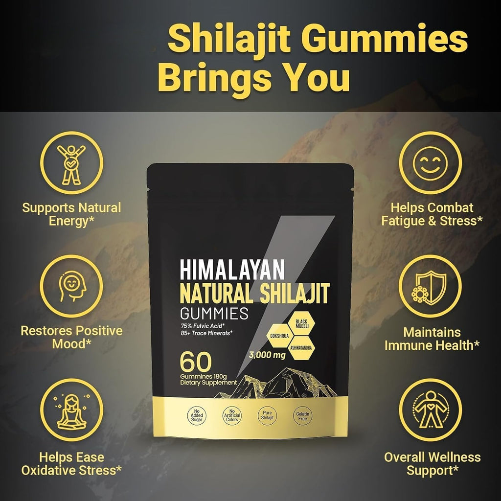 Shilajit* Gummies,Pure Himalayan* micronutrient Supplement, Himalayan Premium Ingredient with Shilajit, Ashwagandha, Gokshura, Fulvic Acid & 85+ Trace Minerals I for Men & Women