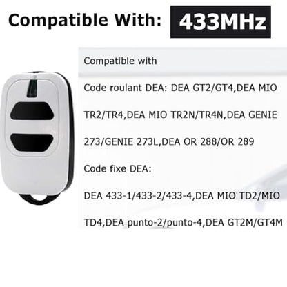 2PCS 433.92mhz Garage Door Opener, 2 Channels, Remote Control Key Fob for Garage Door Gate DEA GTI2 GTI4